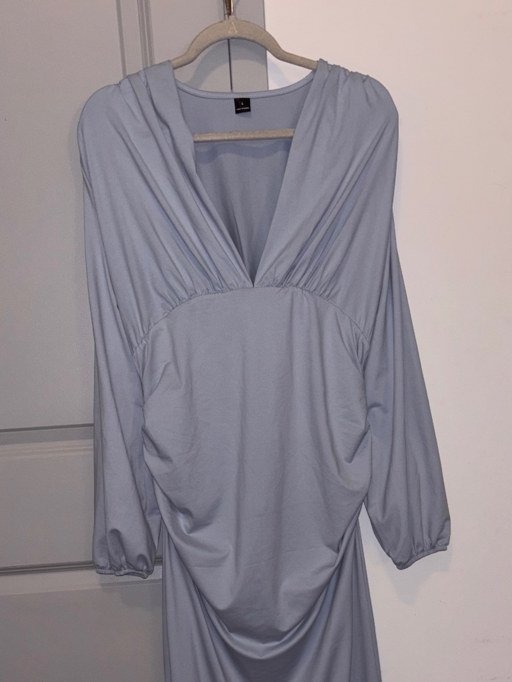 Light Blue Ruched Maternity Maxi Dress